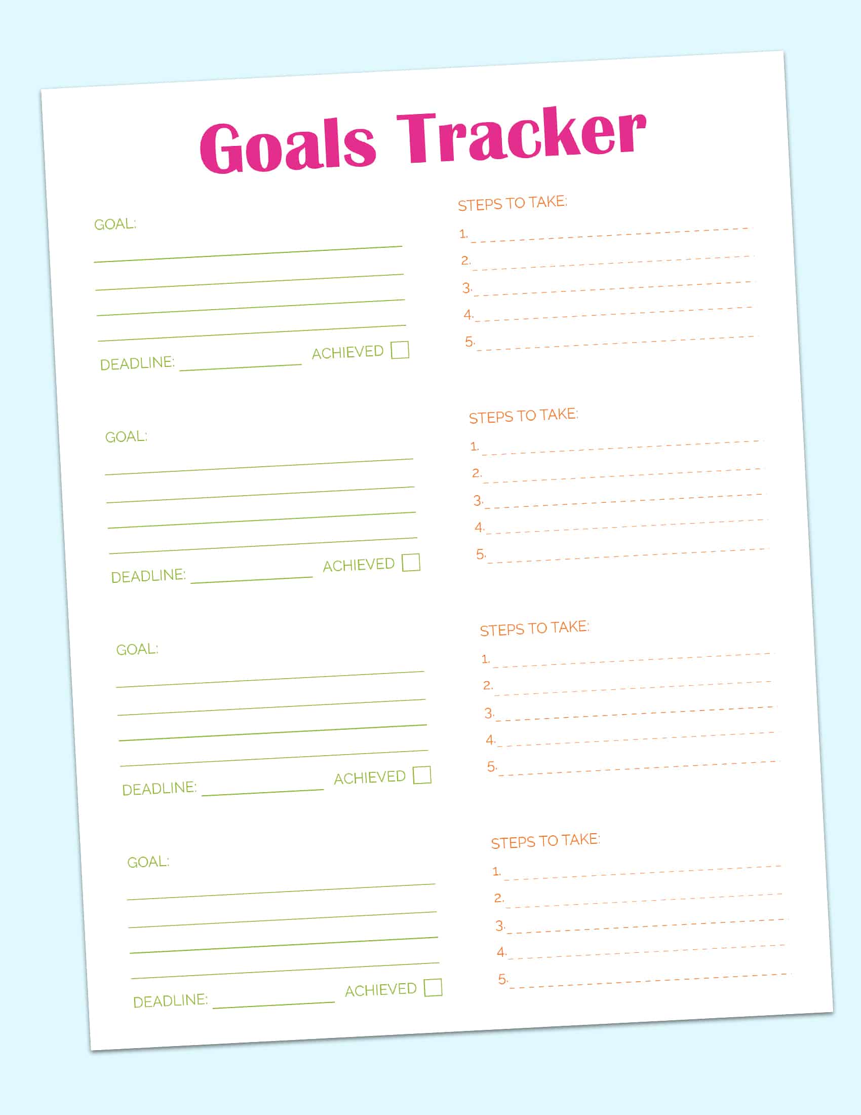 goal tracker template printable